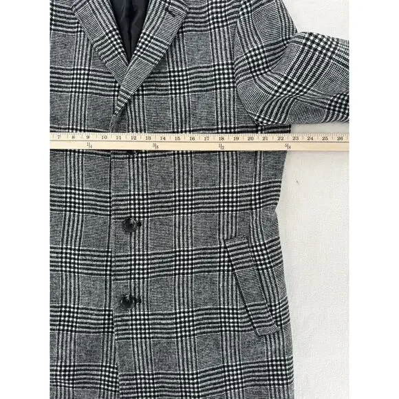 Nordstrom Open Edit Mens Glen Plaid Coat Black White Check Overcoat Large NWOT - Picture 10 of 11